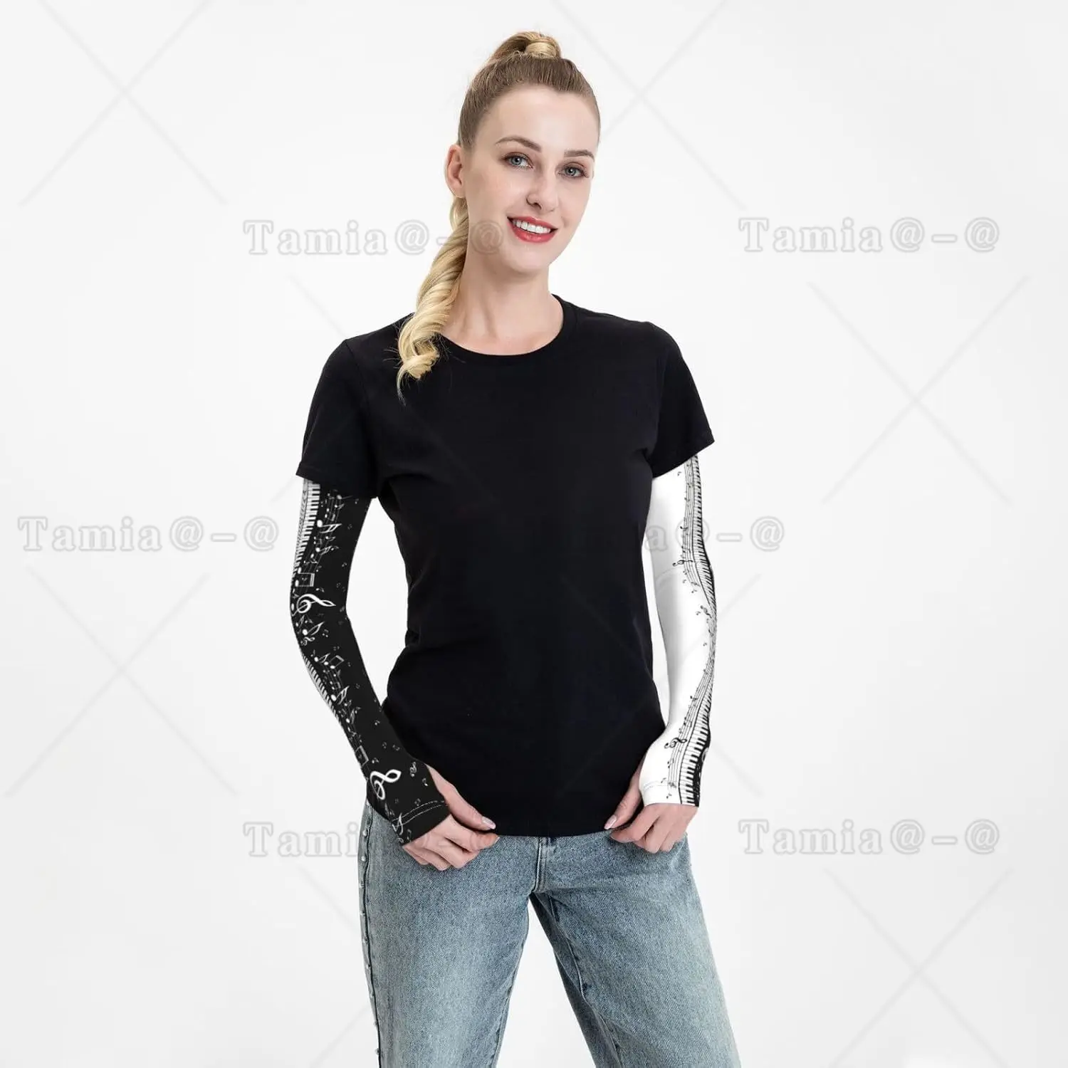 Music Notes Sun Protection Arm Sleeves with Thumb Hole Farmers Gardening Cooling Sports Sleeves for Women Men