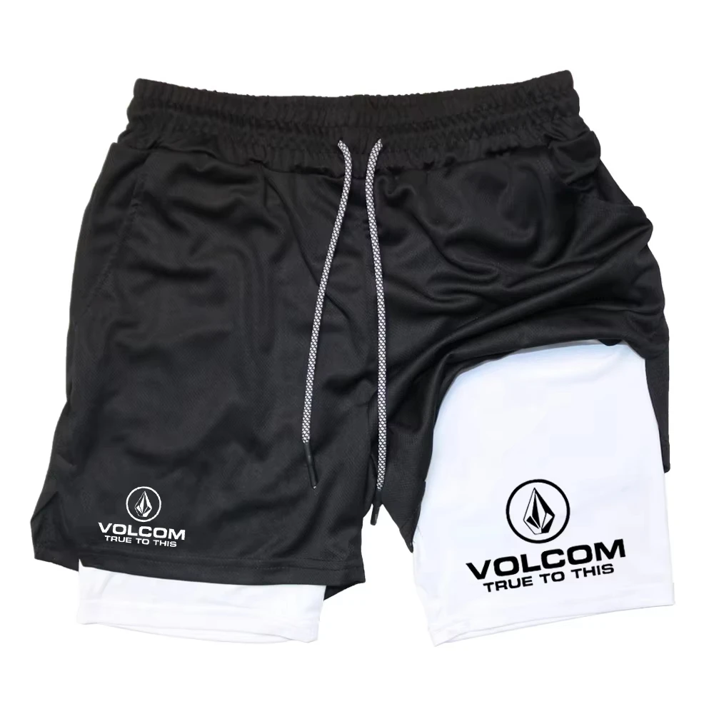 

Мужские шорты VOLCOM 2-в-1 с принтом, подходят для занятий спортом, бега, медленного бега, фитнеса