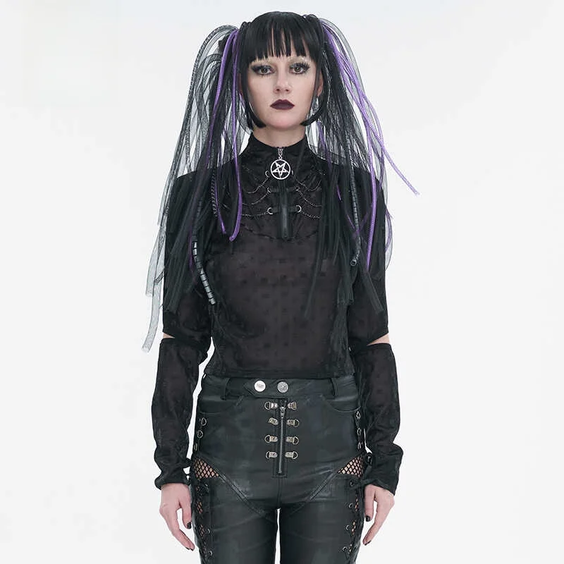 

Devil Fashion High Collar T-Shirt Cyber Punk Style Motorcycle Gang Rock Music Streetwear Fashion Short Sleeve Polyester Blend
