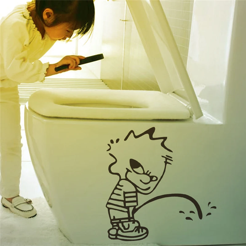 Funny Rabbit Animals Boy Peeing Pooping Pattern Toilet Stickers Vinyl Mural Art Diy Wall Decal Creative Washroom Home Decoration