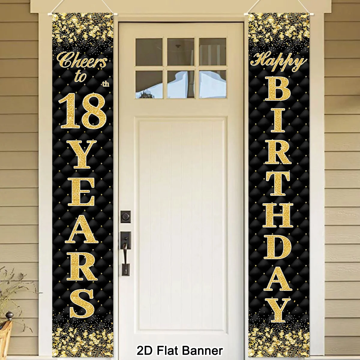 1 Paar 18./30./40./50./60. Geburtstag Türbanner Schwarz-Gold Glitzer-Design Polyester Türbanner für Erwachsene Geburtstagsfeier-Dekoration – Detail 4
