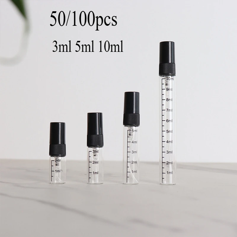 50/100pcs 3/5/10ML glass spray bottle with scale, travel bottle perfume dispenser bottle for scent liquid sample DIY spraying