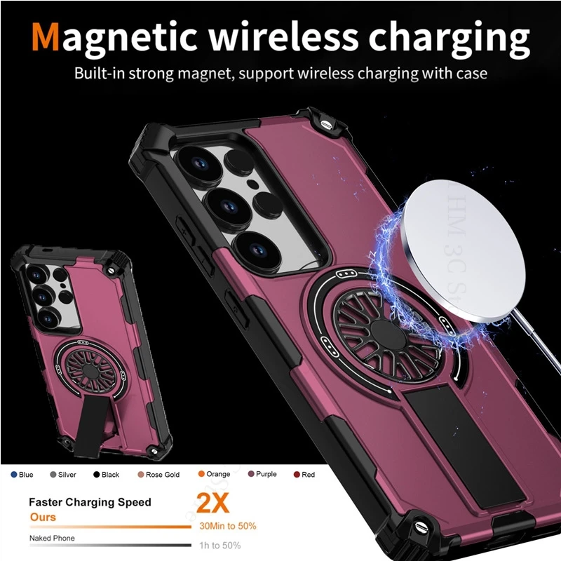 

Military Grade Hybrid Armor Shockproof Case For Samsung S25 Edge S24 Ultra Wireless Magnetic Stand Cover For Galaxy A56 A36 A26