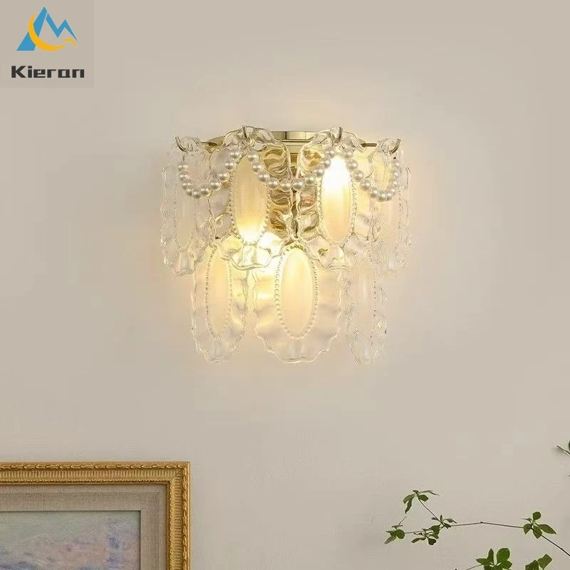 Nordic Modern Crystal LED Wall Lamp Bedroom Study Bedside Dining Room Feather Wall Light Living Room Decoration Pearl Wall Lamps