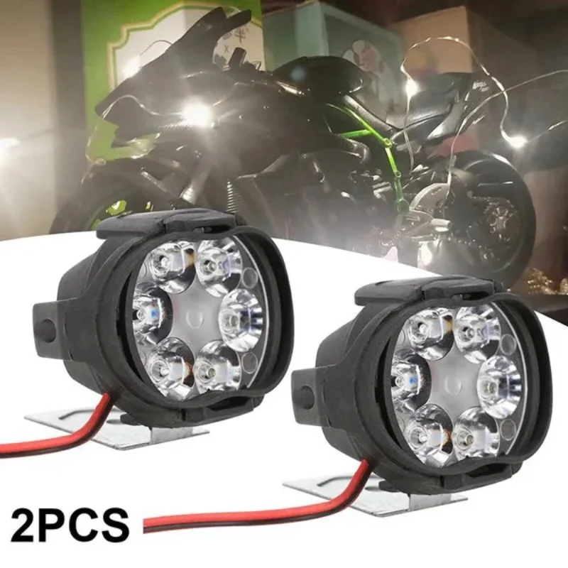 2Pcs Motorcycle Headlight High Brightness Waterproof Auxiliary Spotlights Scooters Modified Light Bulbs with Switch 6 LED Lamp