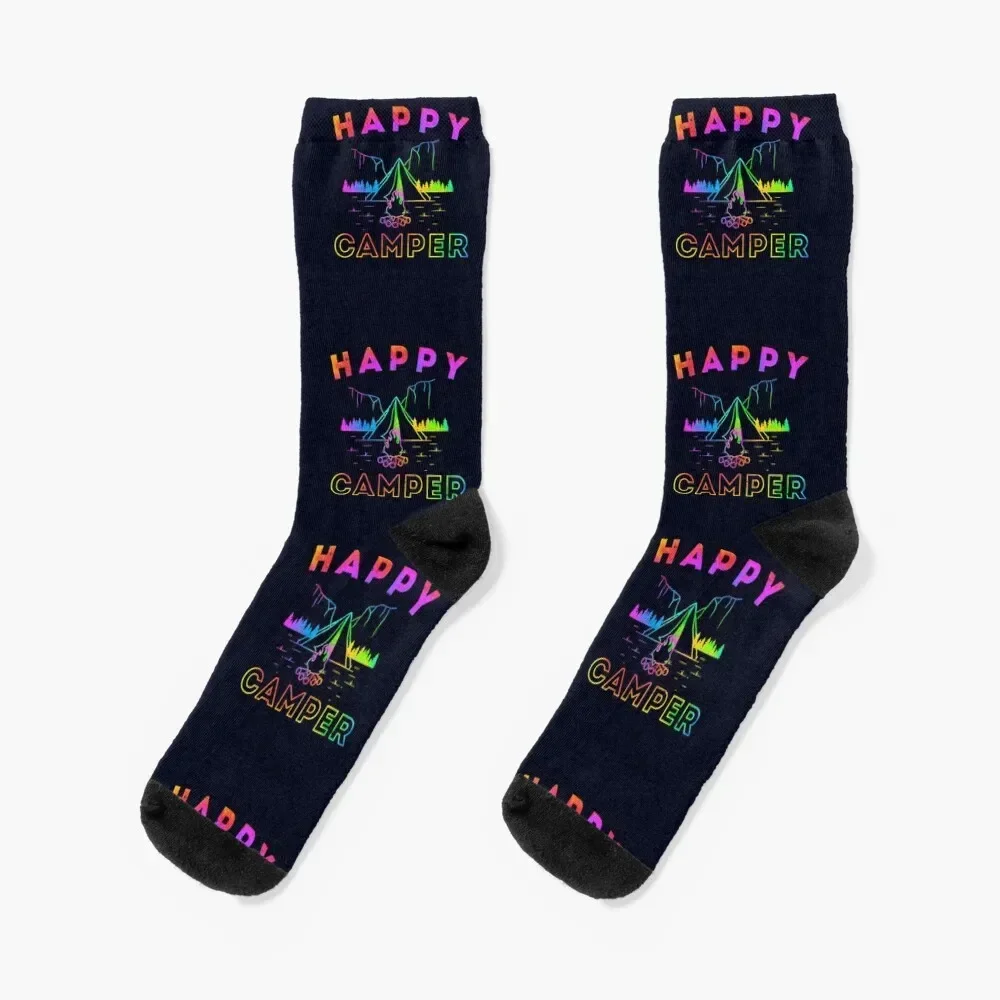 

Happy Camper - Retro Rainbow TieDye Camping Lover Socks Heating sock Thermal man winter cute Socks For Men Women's