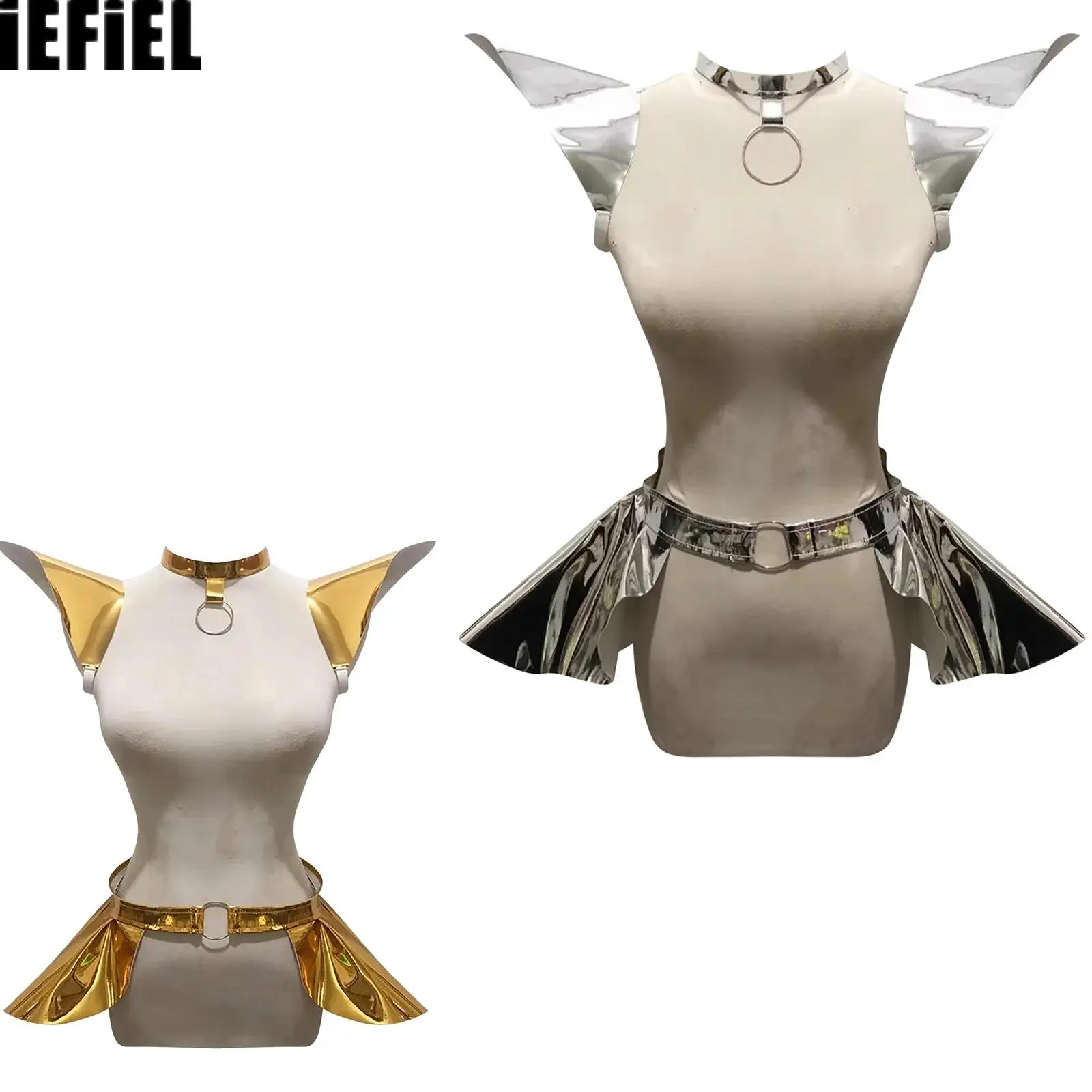 

Unisex Pu Leather Cosplay Accessory Dazzling Neck Ring Shoulder Wings Restraint Harness Belt Set Masquerade Party Props