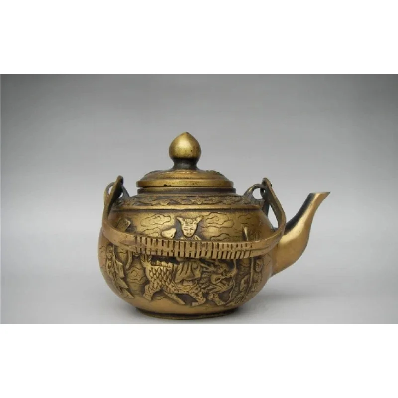 

Xuande Mark Chinese Antique Bronze Carved Dragon Character Wine Pot