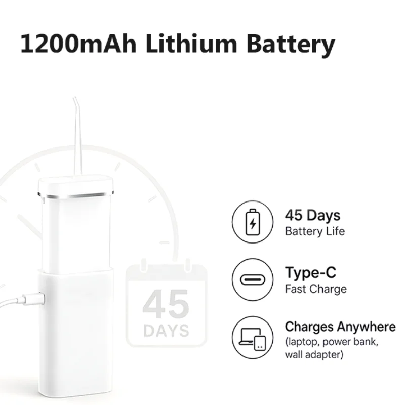 Portable Telescopic Oral Irrigator Foldable Water Flosser 5 Jet Tips Compact Travel Cordless Dental Teeth Gum Cleaner