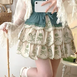 Estate giapponese Kawaii dolce minigonna donna dolce fiocco coniglietto ricamo carino gonne femminili eleganti gonne a strati Lolita fata