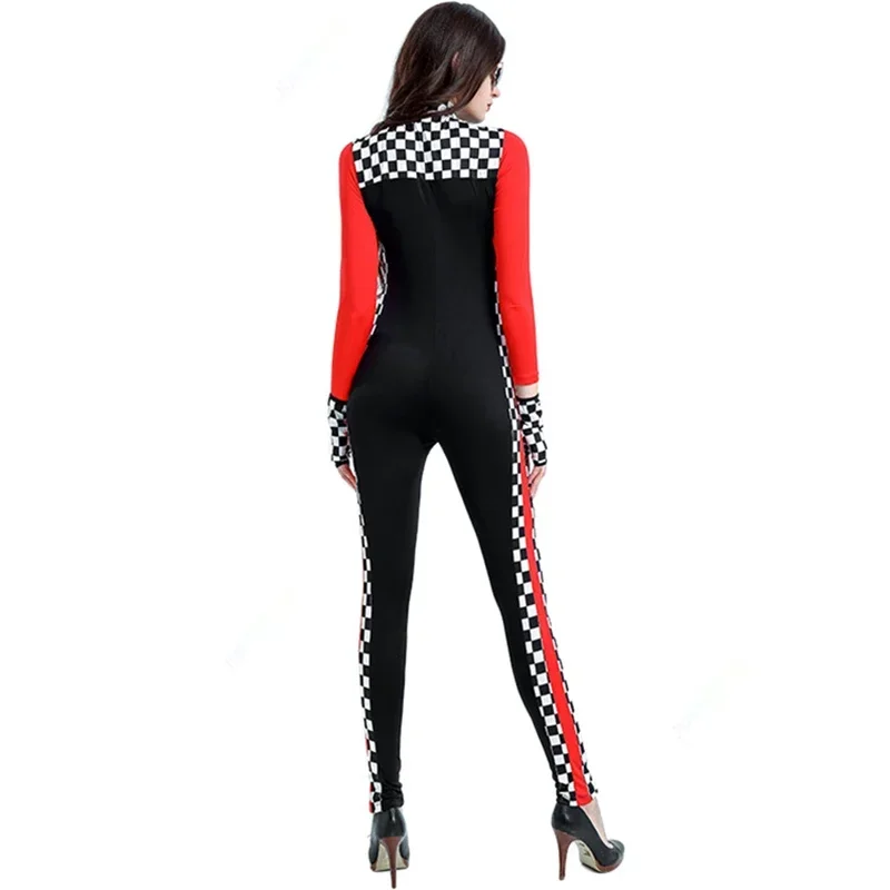 Halloween Sexy Race Car Driver Cosplay Costumes Women Sexy Racing Jumpsuit Long Sleeves Racer Girl Uniform Cheerleaders Costume