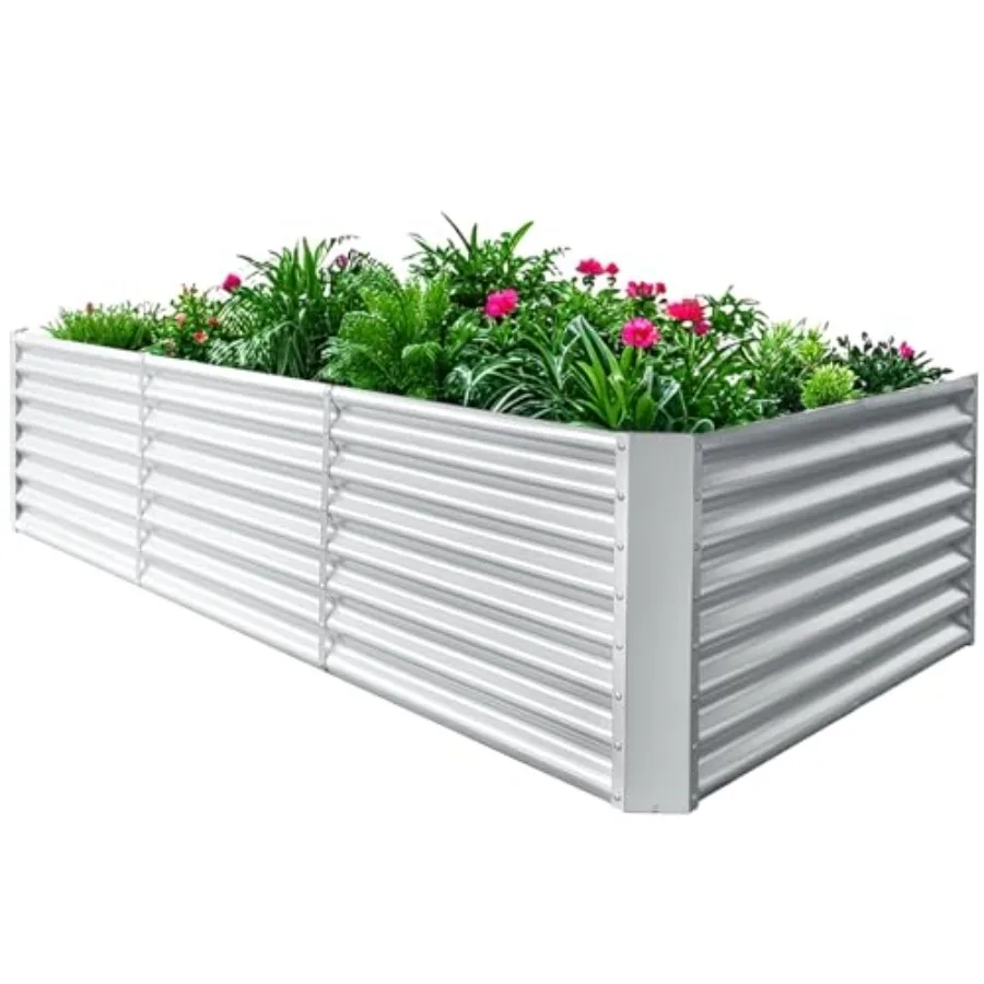 Outdoor vegetable gardening: galvanized steel, silver-gray, rust-resistant and durable 8x4x2ft raised garden bed kit