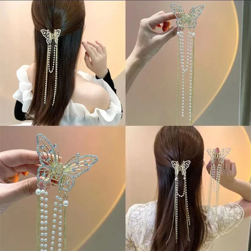 New Butterfly Tassel Hair Clip Korean Design Simple Temperament Side Clip Shark Hair Clip Hair Accessories