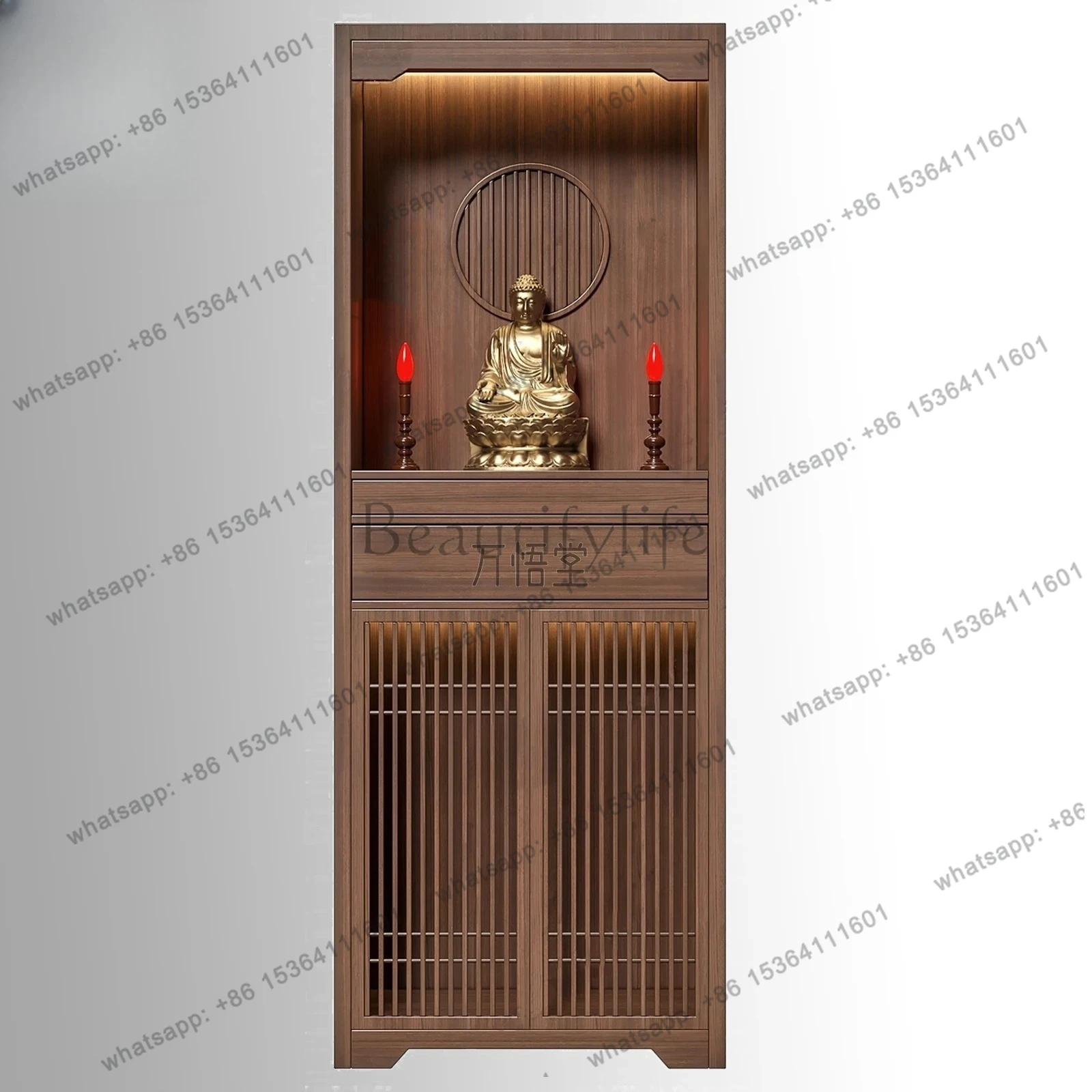 Solid Wood Two-layer Buddhist Niche Vertical Cabinet Guanyin Landlord Main Shrine Simple Table