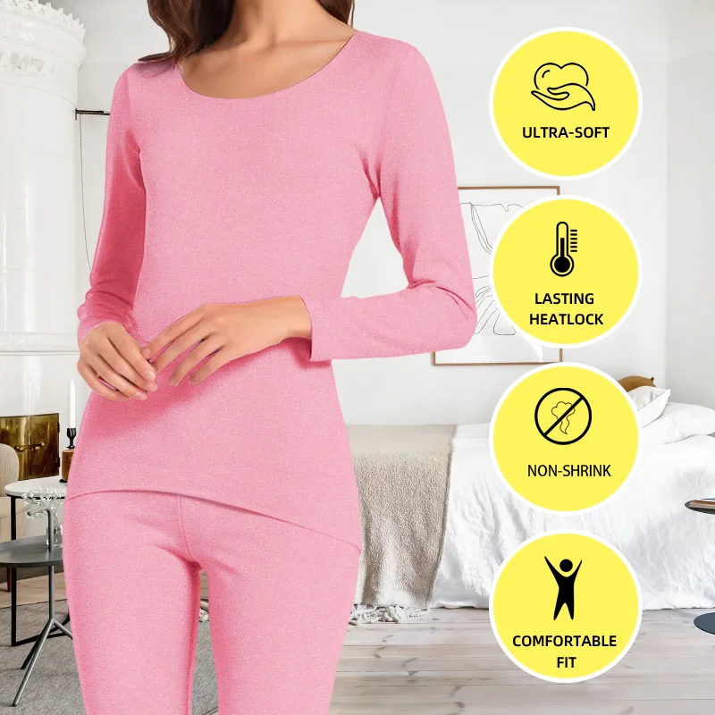 Winter Women Thermal Underwear Set Seamless Warm Long Johns V Neck Lingerie Comfortable Top & Bottom Soft Clothing Pajamas