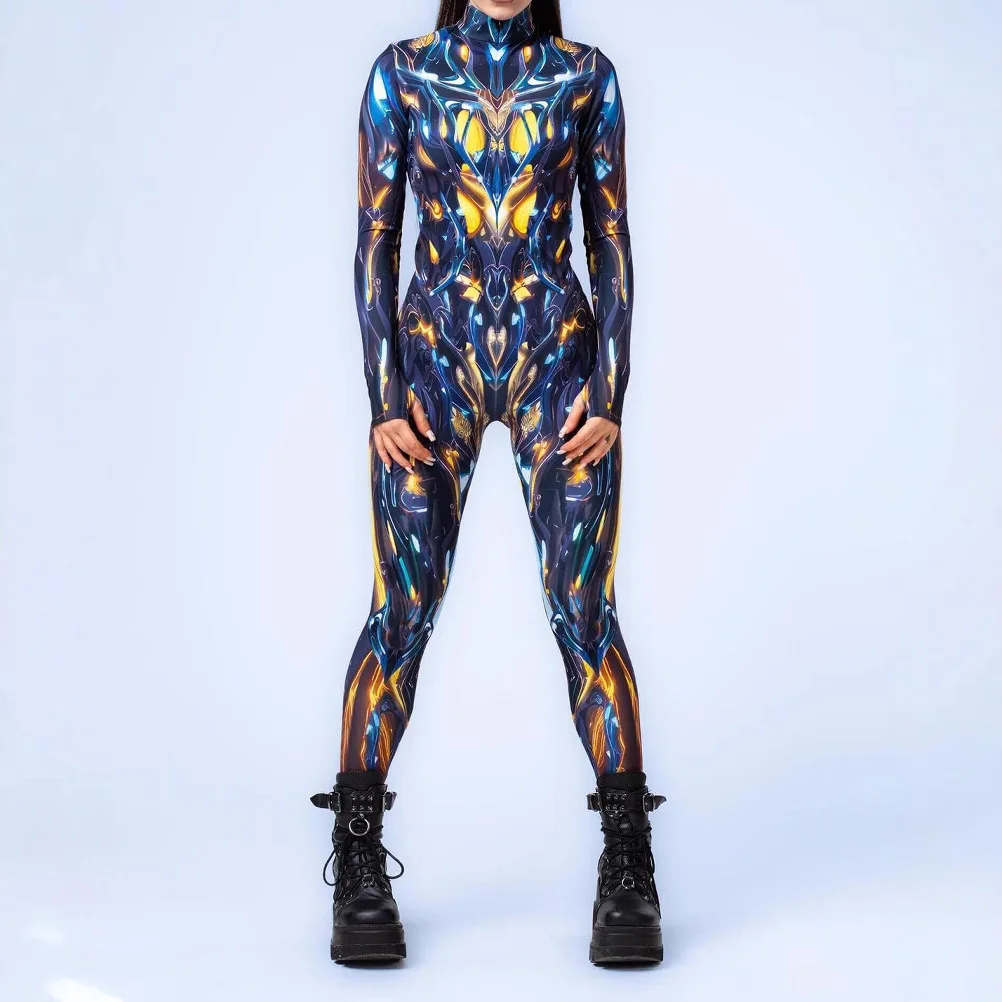 Halloween Cyber Punk Jumpsuit 3D Digital Printing Adults Cosplay Tights Bodysuit Carnival Party Catsuit Bodysuit Costume