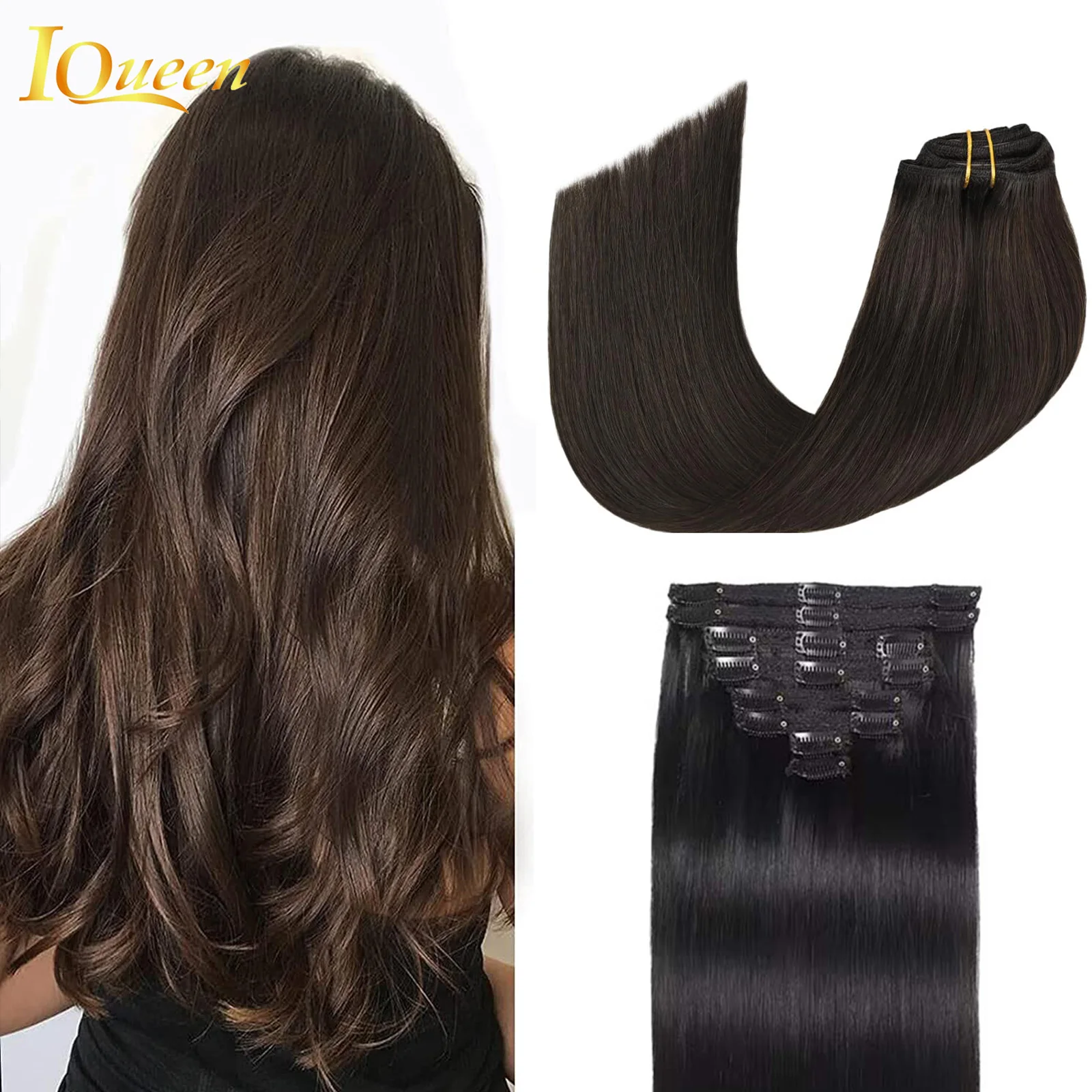 Extensiones de Cabello con Clip, cabello humano Real, Remy, extensiones de cabello humano Real, extensiones de cabello largo y liso