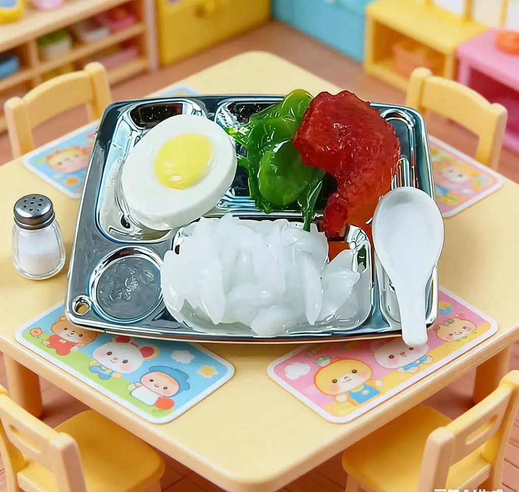 

Dollhouse Miniature Student Lunch Tray -Tiny Pretend Play Food Toy Stainless Steel Style Tableware Set for Kids Doll Accessories