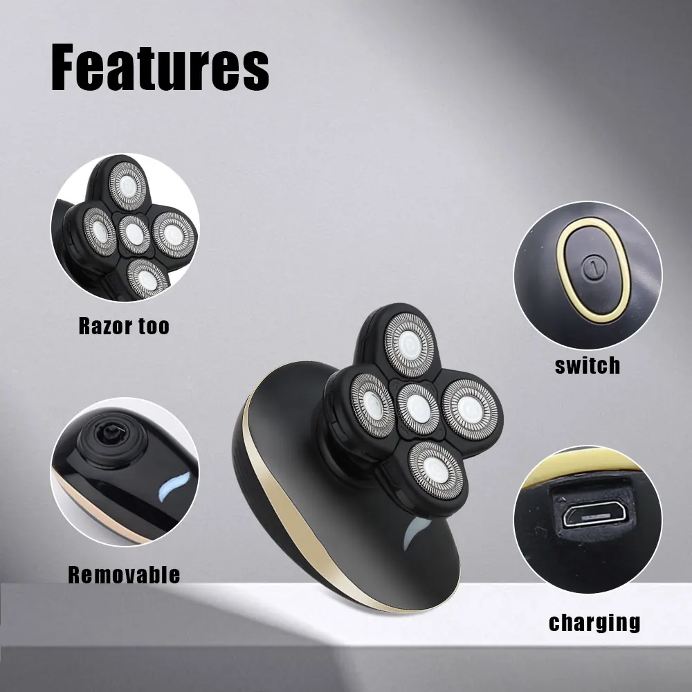 Yunga Men Kit ماكينة حلاقة كهربائية رطبة وجافة ماكينة تشذيب شعر اللحية ماكينة حلاقة كهربائية قابلة لإعادة الشحن ماكينة حلاقة برأس أصلع شاشة LCD