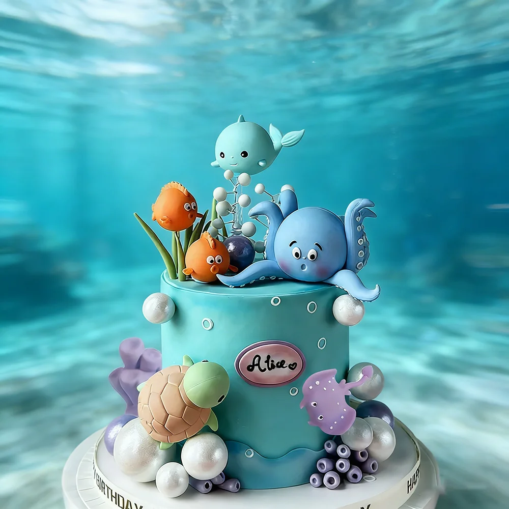 Adorno para Pastel de Criaturas Marinas: Pulpo, Tortuga Marina, Ballena, Pez Puffer, Manta Raya, para Fiestas de Cumpleaños Infantiles, Decoración para Baby Shower