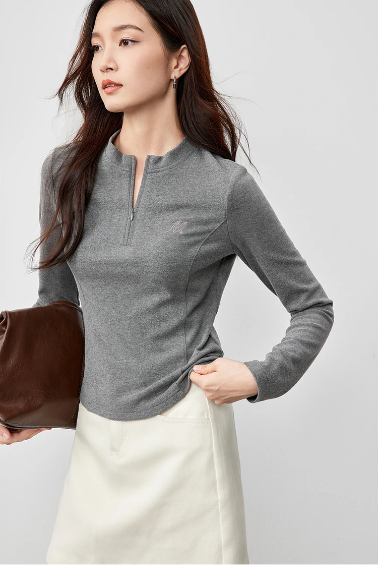 SENTUBILA Damen Strickpullover 2026 Herbst Halb-Reißverschluss Stehkragen Stickerei Oberteil Slim-Fit Elegante Damenbekleidung 143T56422 – Detail 20