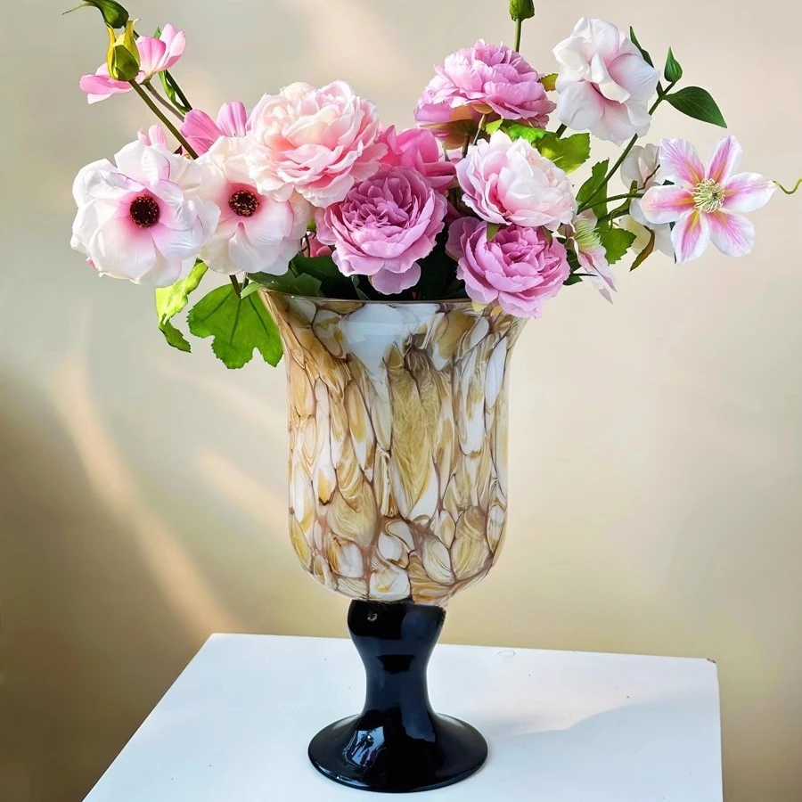 High Legged Glass Vase Retro Ornaments Desktop Decorative Crafts Flower Arrangement Accessories Home Decoration