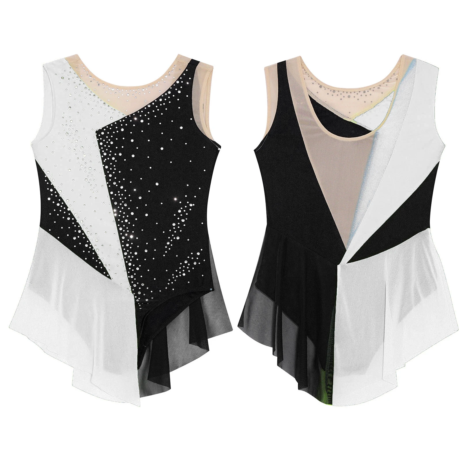 Vestido de leotardo de gimnasia para patinaje artístico para niñas, mono con diamantes de imitación, trajes de actuación de danza lírica de Ballet de competición