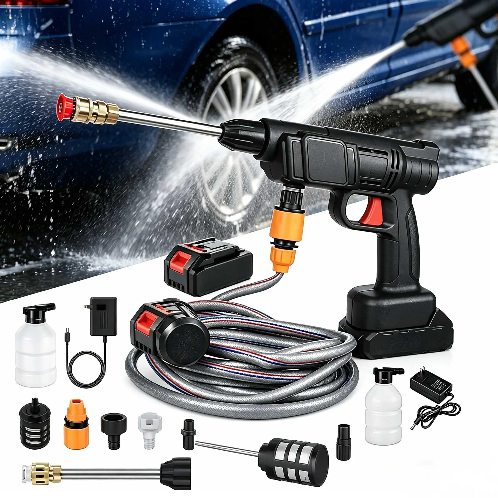 Nettoyeur haute pression électrique 6 en 1, 30 bars, pistolet à eau sans fil pour lavage de voiture, outil d'irrigation de jardin domestique, pour batterie Makita 18V