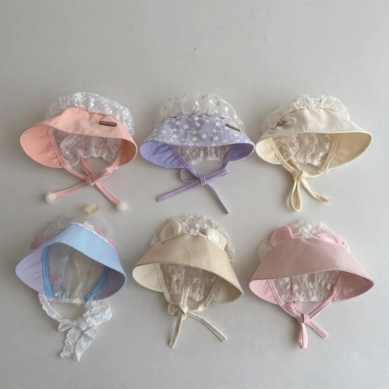 

Summer Breathable Mesh Lace Baby Sun Hat Adjustable Lace Up Princess Baby Girls Bonnet for 0-24 Month Newborn Baby Sunscreen Cap