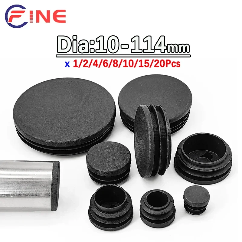 1-20Pcs Black Round Plastic Blanking End Cap Tube Pipe Inserts Plug Bung Insert Stopper For Chair Leg Pipe tapon tubo redondo