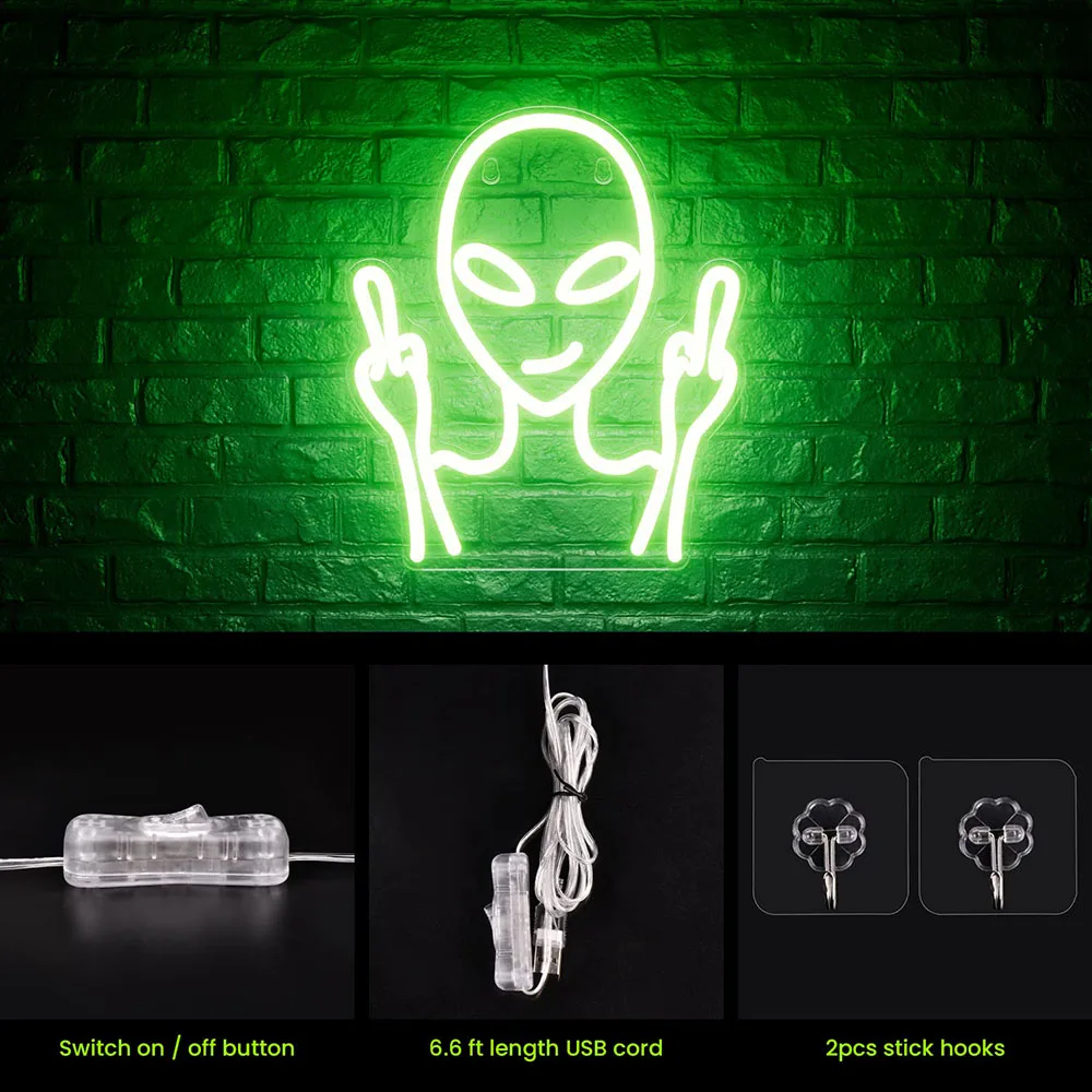 Tanda Neon Alien dapat diredupkan tanda Neon LED untuk Dekor dinding lampu Neon Dekor kamar USB hadiah Gamer lampu LED untuk ulang tahun Natal