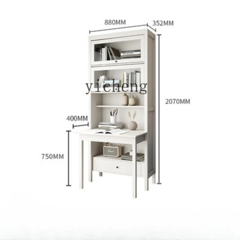 Tqh Log Style Desk Bookshelf Integrated Student Household Computer Desk Foldable Desk Connected Cabinet