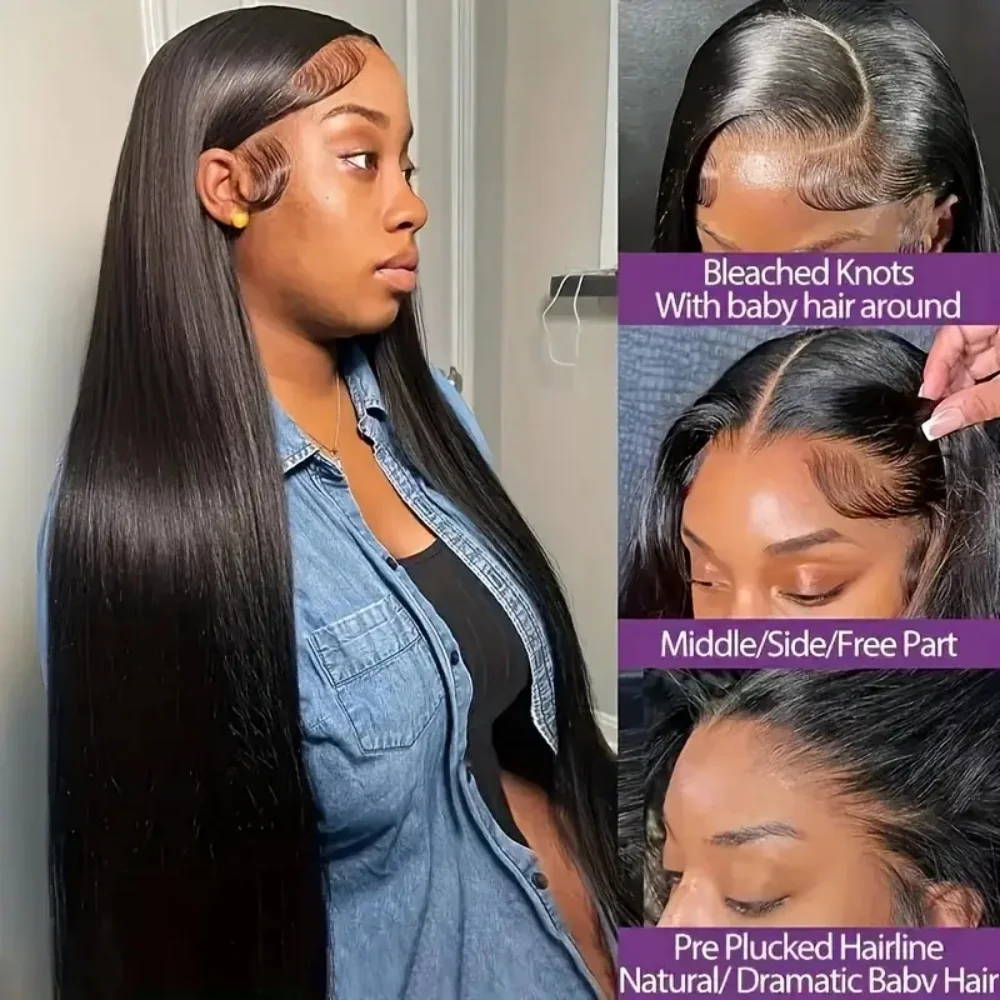 شعر مستعار بشري برازيلي للنساء ، دانتيل أمامي شفاف ، عظمي مستقيم ، انتزع مسبقًا ، كثافة ، 30 "، 40" ، 13x6