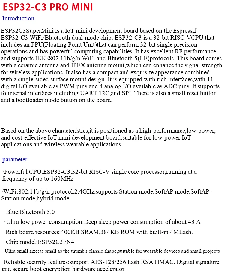 ESP32C3 PRO MINI Entwicklungsboard mit integriertem ESP32-C3FH4-Chipmodul für WLAN- und Bluetooth-Entwicklung – Detail 2