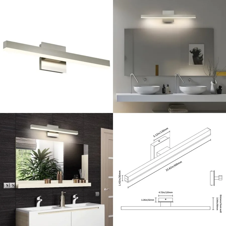 

LED Bathroom Vanity Lighting Mirror Front Makeup Lights Fixtures Indoor Wall Mount Sconces Lamps Brushed Nickel 23.62" Inch 18W