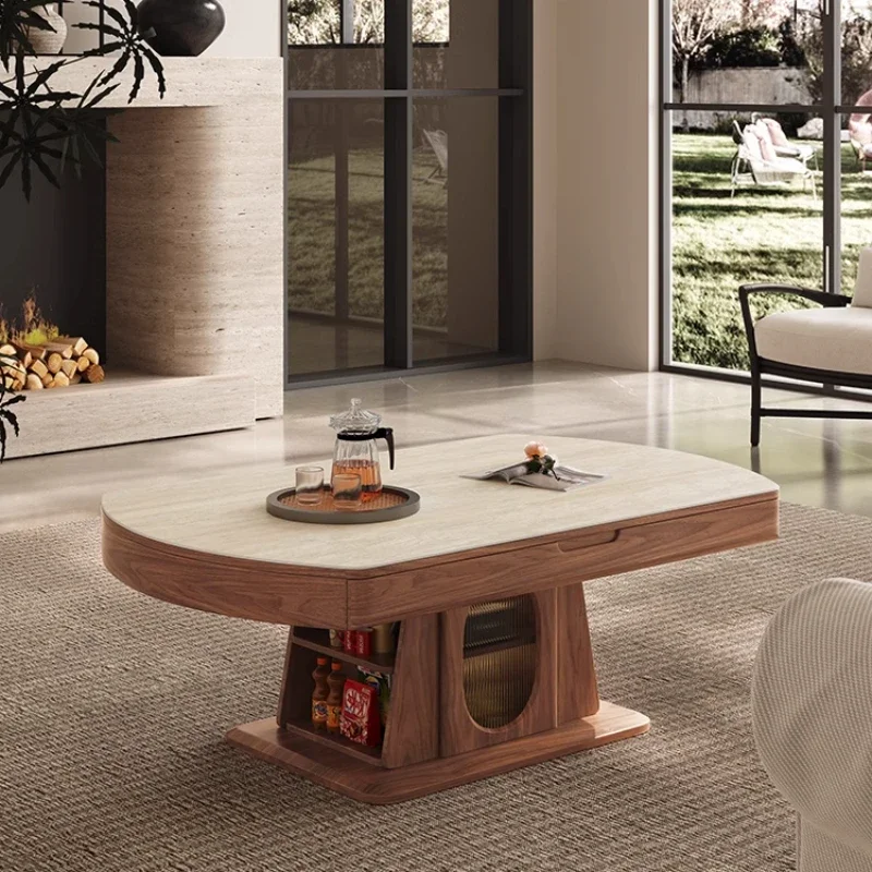 Intelligent lifting rock slab coffee table dining table dual-purpose living room small apartment living room home