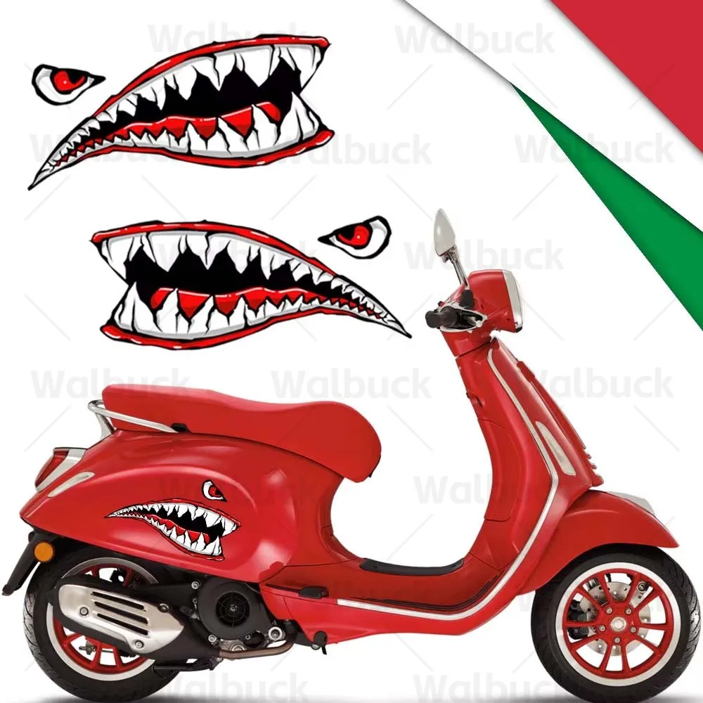 2PCS Super Reflective Shark Teeth Motorcycle Stickers Waterproof Decal For PIAGGIO GTS GTV LXV LT PX 50 125 150 250 300ie Sprint
