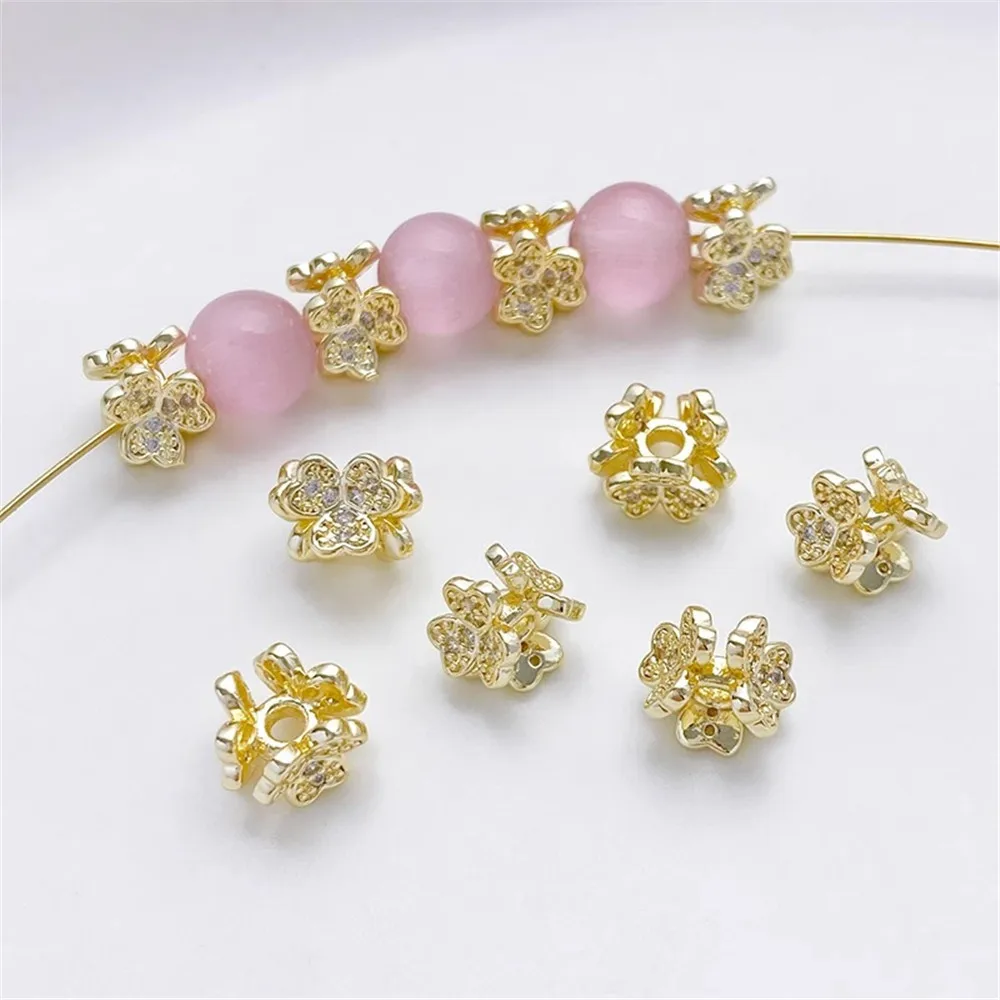 

14K Color Gold Zircon Heart Shaped Transfer Beads Beads DIY Handmade Bracelet Beaded Jewelry Accessories