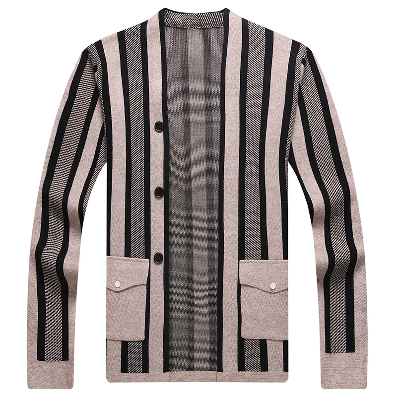 

Designer Quality Men's Vertical Stripe Long Sleeve Cardigan Sweater Autumn Winter New Double Pocket Knitwear Handsome Menswear