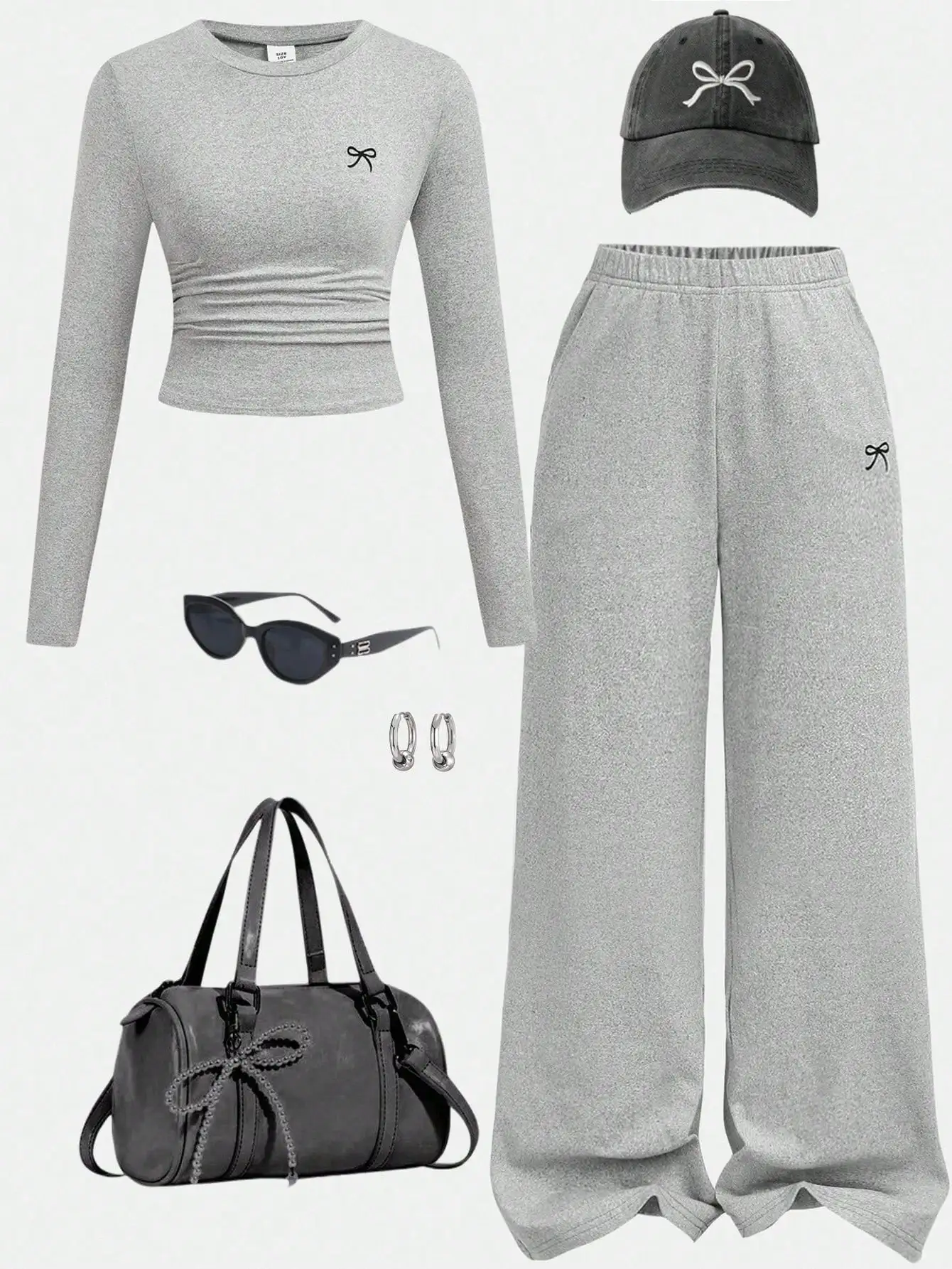 

Gray Long Sleeve Crop Top And Wide Leg Pants 2 Piece Set