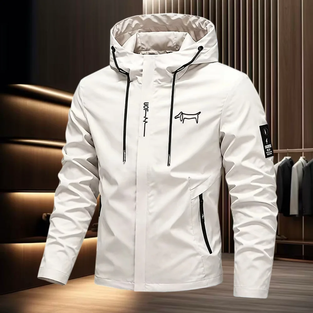 Fashionable men' exquisite dog print hooded pocket jacket hot selling outdoor training sports windproof zipper autumn casual top