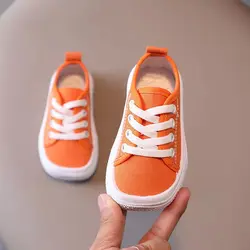 Zapatos de ocio para niñas, zapatillas de lona para niños, calzado deportivo informal para jardín de infantes, negro, blanco y naranja