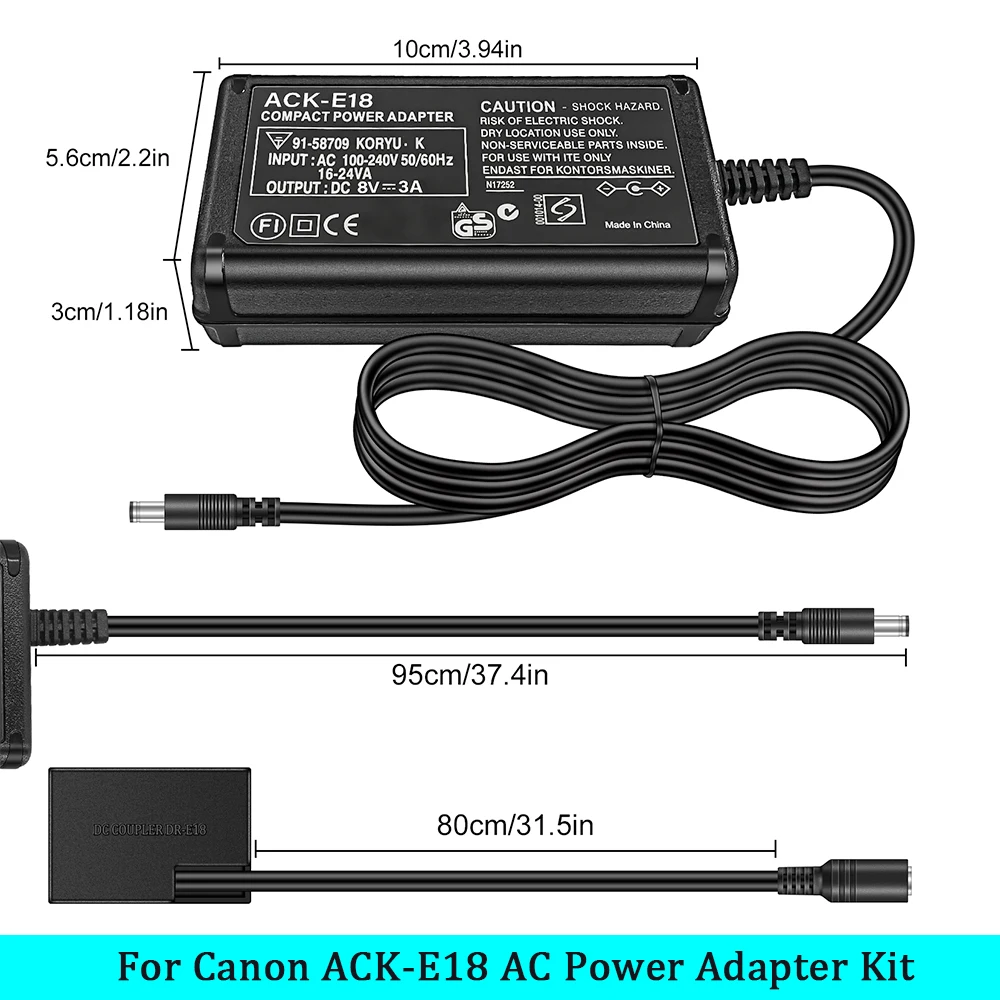 LP-E17 Dummy Battery for Canon ACK-E18 Power Supply Adapter dnn DR-E18 DC Coupler Kit,compatible EOS 200D 250D 77D 850D 760D