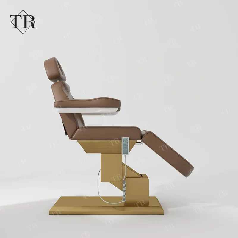 Cosmetic Massage Brown Chair Lash Eyelash Eyebrow Bed With Handrail Adjustable Headrest Beauty Salon