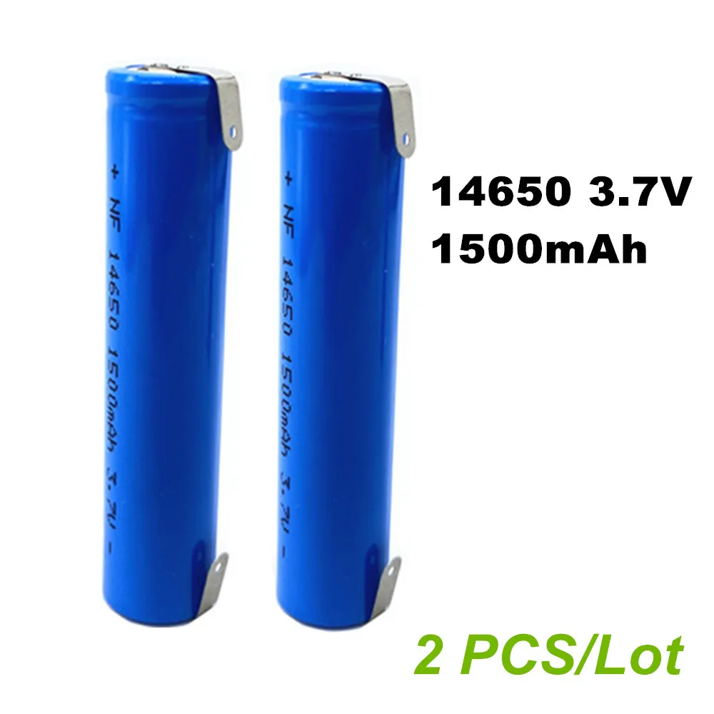 2PCS/Lot 14650 3.7V 1500mAh Rechargeable Lithium Battery with Solder Tabs for Watch Flashlight Walkie Talkie Electric Toothbrush