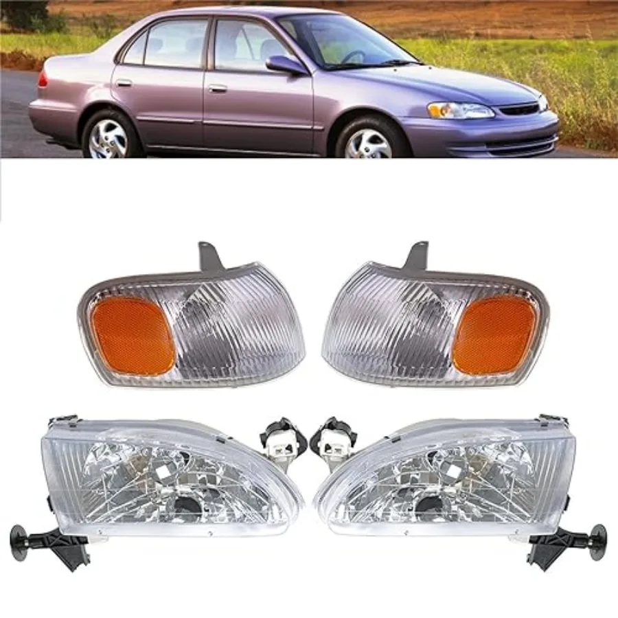 

1 Pair Headlight Assembly Front Signal Lights Driver and Passenger Side Replacement for 1998 1999 2000 Corolla TO2502121 TO2503