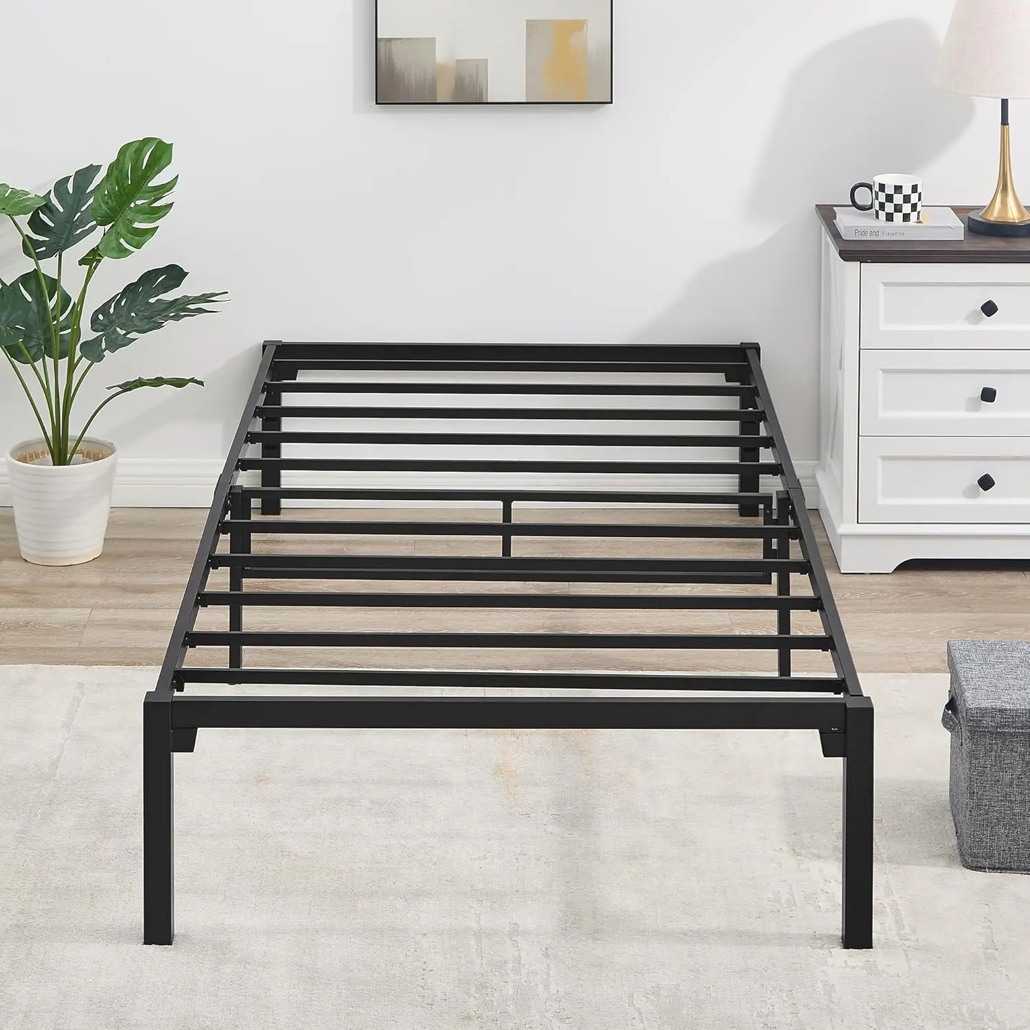 

14"" Twin Size Bed Frame Qui Lo No Screws Metal Platform/Mattr Foundation/No Box Spring Needed