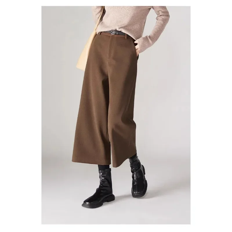 Korean Office Lady Wide Leg Pant Flare Thick Woolen Ankle Length Straight Loose Pants Women Autumn Winter Trousers Female Casual