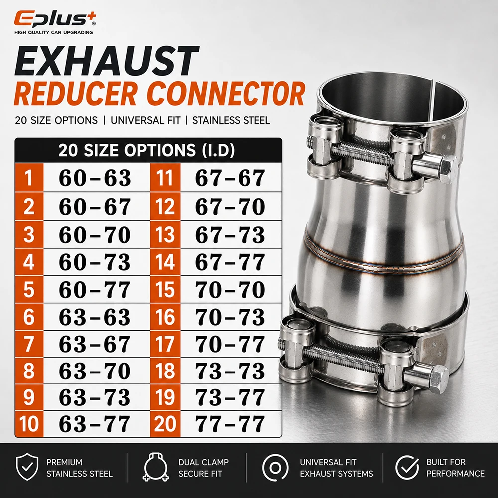 60-77mm ID Range Universal Stainless Steel Pipe Straight Adapter Reducer Joint Car Moto Exhaust Pipe Connector No-Weld