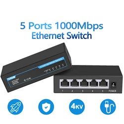 TEROW 5 Ports Gigabit Network Switch 1000Mbps Smart Ethernet Internet Hub RJ45 Adapter Unmanaged Switch Plug and Play